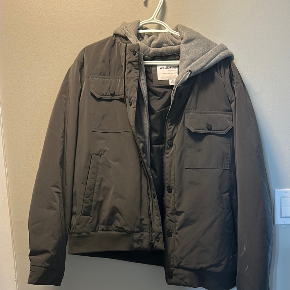 William Rast Gray Bomber Jacket with Hood